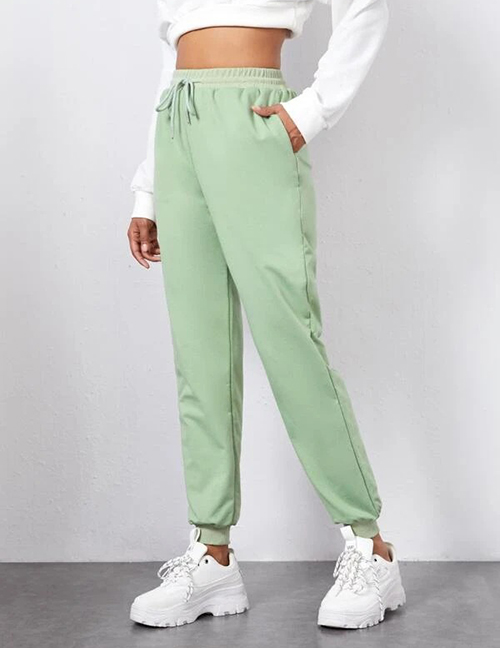 Fashion Grass Green Elasticated Lace-up Track Pants
