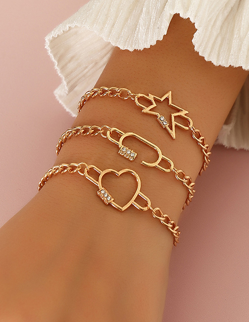 Fashion Gold Color Geometric Metal Love Five-pointed Star Bracelet