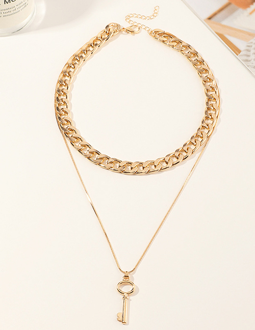Fashion Gold Color Thick Chain Metal Key Double Necklace
