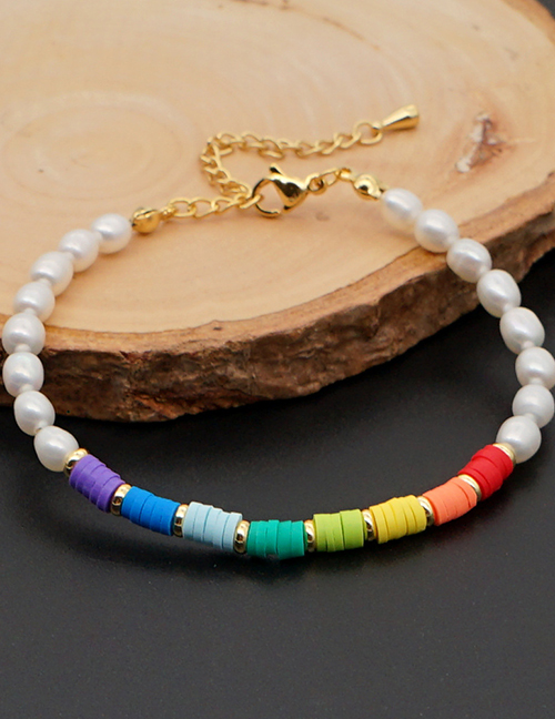 Fashion Section 3 4mm Rainbow Soft Pottery Pearl Beaded Bracelet