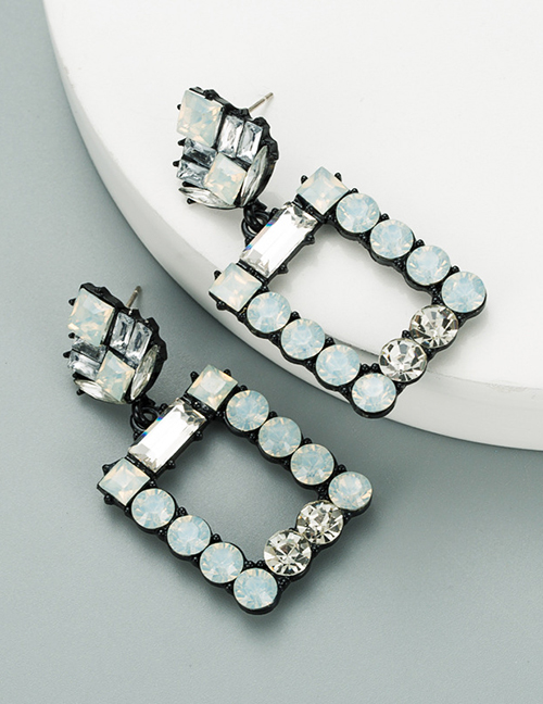 Fashion White Square Alloy Diamond Earrings