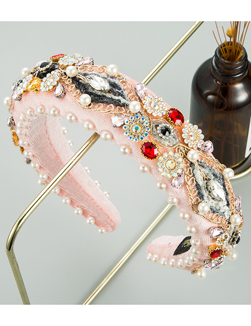 Fashion Pink Velvet Diamond-studded Devils Eye Headband