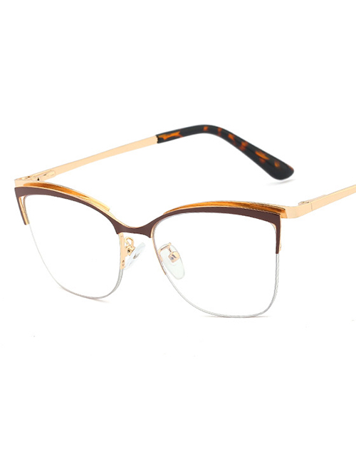 Fashion Brown/anti-blue Light Metal Glasses Frame Square Anti-blue Glasses