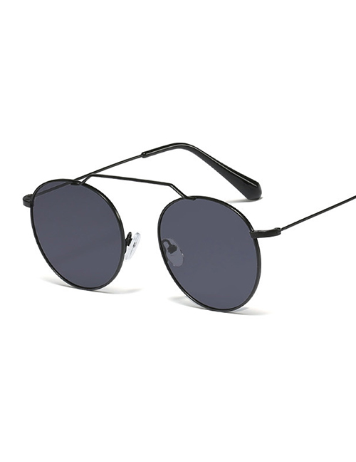 Fashion Black/full Gray Metal Round Frame Sunglasses