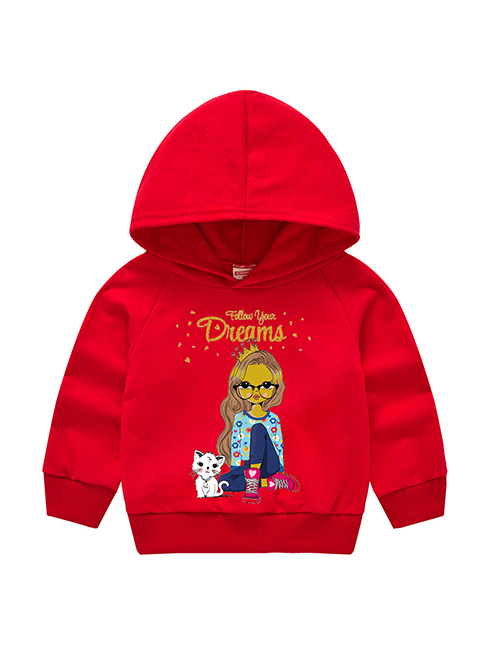 Fashion Red 9 Childrens Hooded Cartoon Pattern Sweater