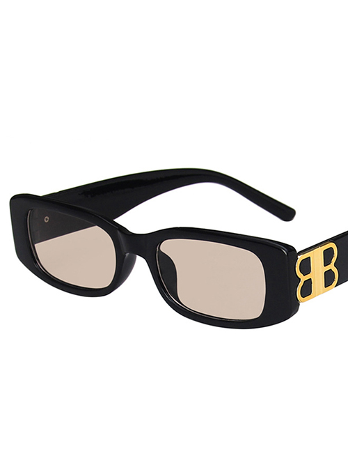 Fashion Bright Black Light Tea Square Frame Sunglasses