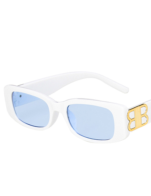 Fashion Solid White And Blue Film Square Frame Sunglasses