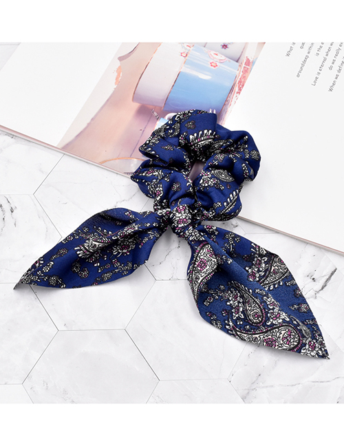 Fashion Cashew Flower Navy Blue Cashew Flower Fabric Silk Scarf Ribbon Hair Tie