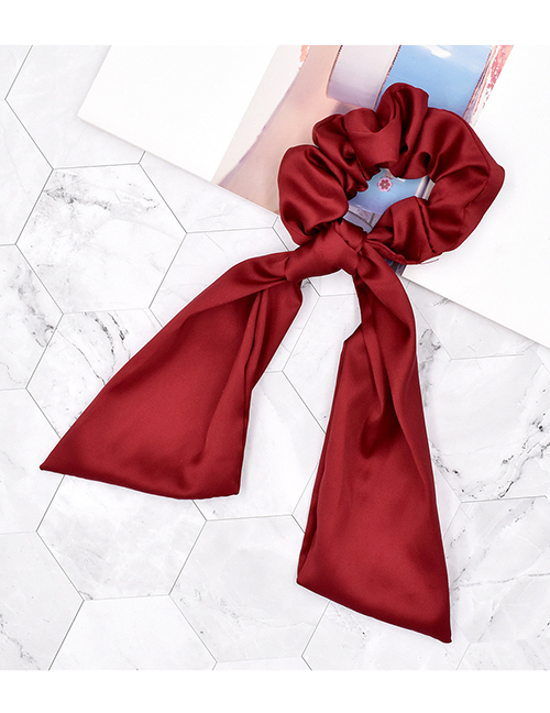 Fashion Red Solid Color Ribbon Silk Scarf Large Intestine Hair Ring