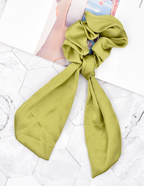 Fashion Green Solid Color Ribbon Silk Scarf Large Intestine Hair Ring