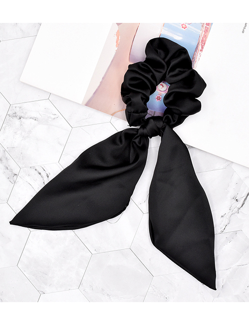 Fashion Black Solid Color Ribbon Silk Scarf Large Intestine Hair Ring