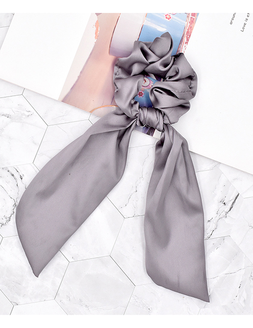 Fashion Gray Solid Color Ribbon Silk Scarf Large Intestine Hair Ring