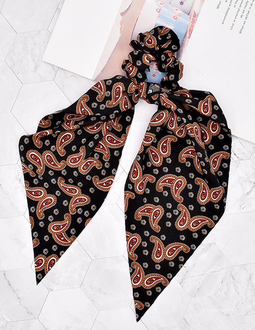Fashion Black Cashew Flower Ribbon Fabric Silk Scarf Large Intestine Hair Tie