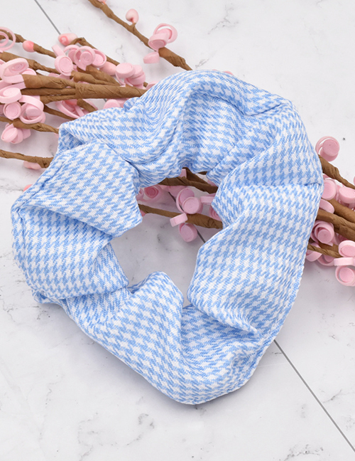 Fashion Blue Houndstooth Fabric Check Hair Tie
