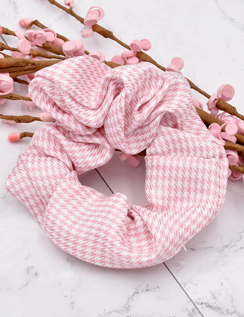 Fashion Pink Houndstooth Fabric Check Hair Tie