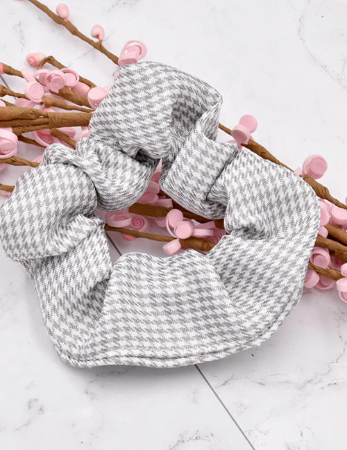 Fashion Gray Houndstooth Fabric Check Hair Tie