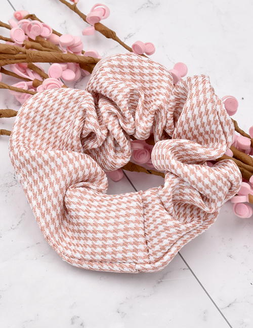 Fashion Bean Paste Pink Houndstooth Fabric Check Hair Tie