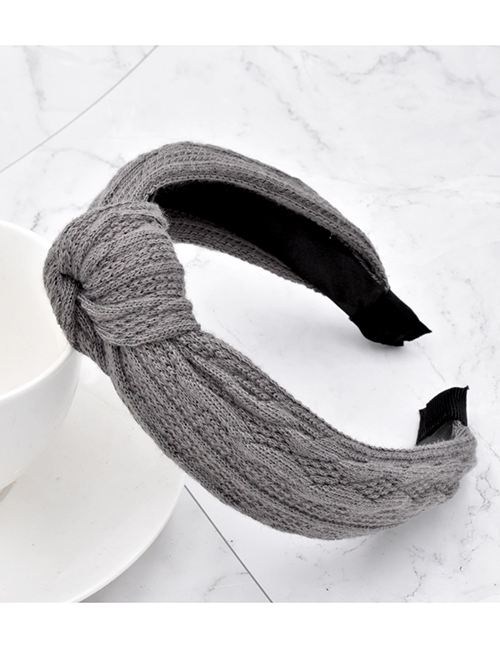 Fashion Dark Gray Thick Woolen Knitted Fabric Knotted Solid Color Striped Headband