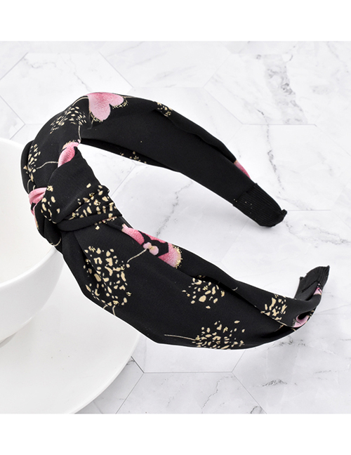 Fashion Black Flower Knotted Fabric Headband