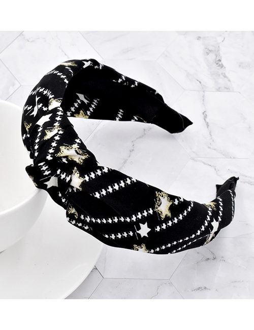 Fashion Black Star Fabric Knotted Striped Headband