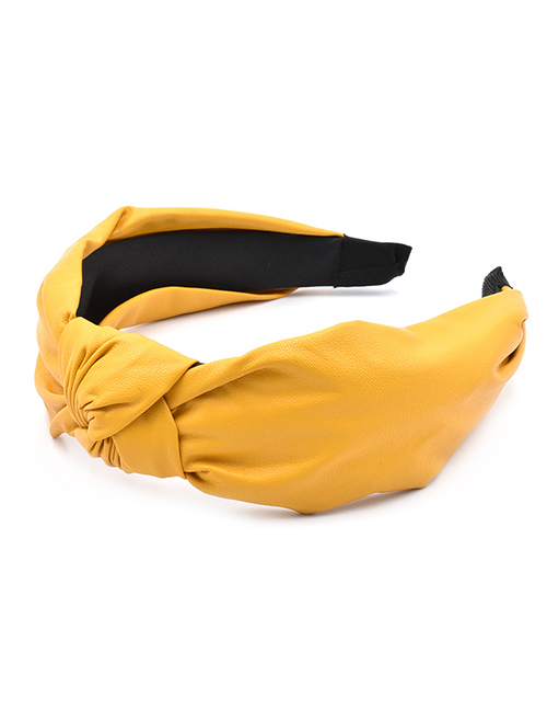Fashion Yellow Genuine Leather Knotted Soft Leather Headband