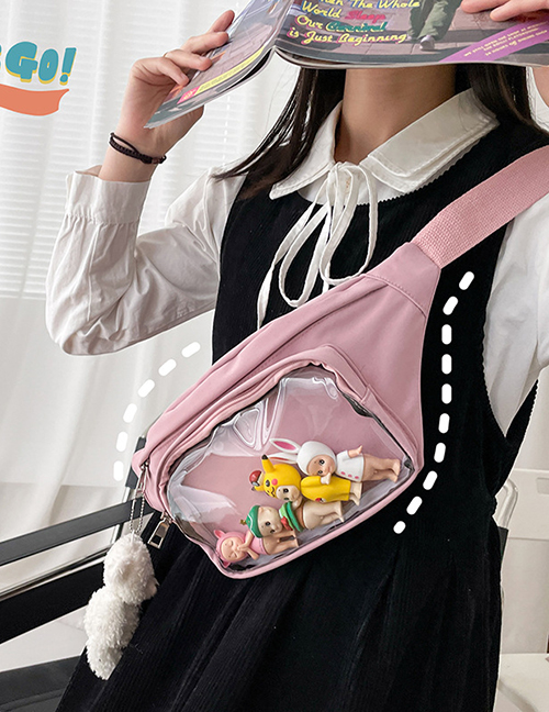 Fashion Deep Pink Send Bear Pendant Cartoon Funny Canvas Transparent Crossbody Shoulder Bag