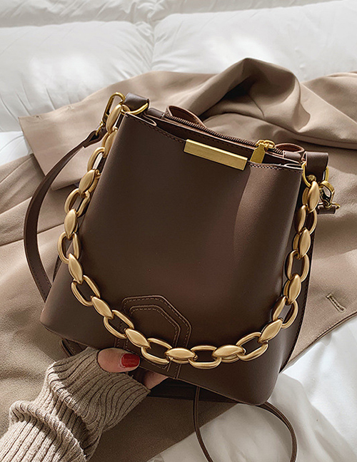 Fashion Coffee Color Pu Acrylic Thick Chain Single Shoulder Messenger Bag