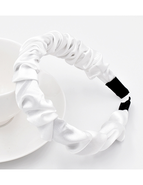 Fashion White Silky Satin Bubble Pleated Headband
