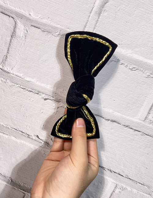 Fashion Black Spring Clip Gold Velvet Bow Hairpin