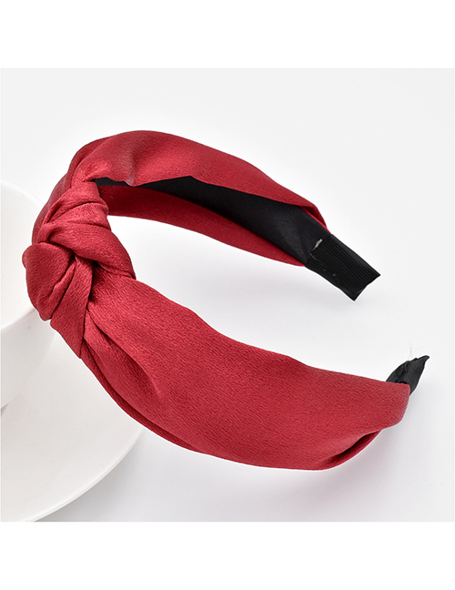 Fashion Red Silky Satin Solid Color Fabric Knotted Headband