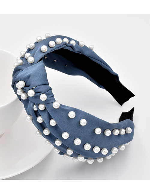 Fashion Sea ??blue Pure Color Headband Full Of Pearl Fabric Knotted