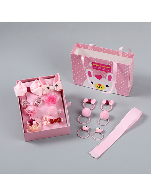 Fashion Pink 18-piece Set Cartoon Crown Childrens Hairpin Gift Box Bow Head Rope