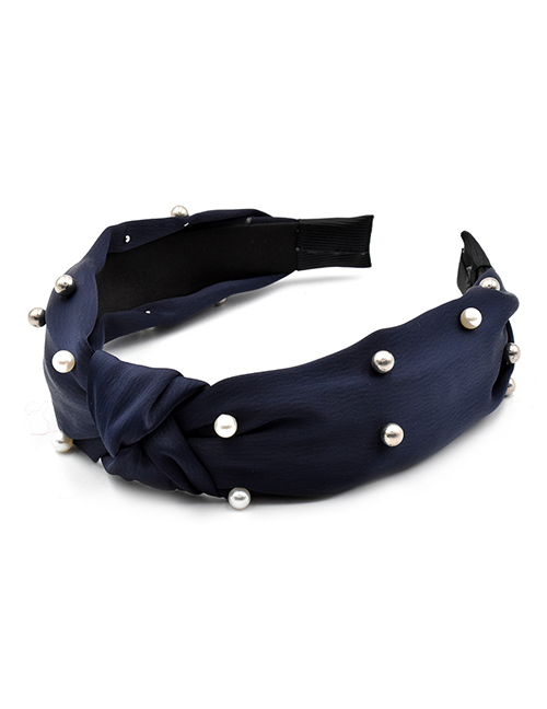 Fashion Navy Pearl Knotted Fabric Headband