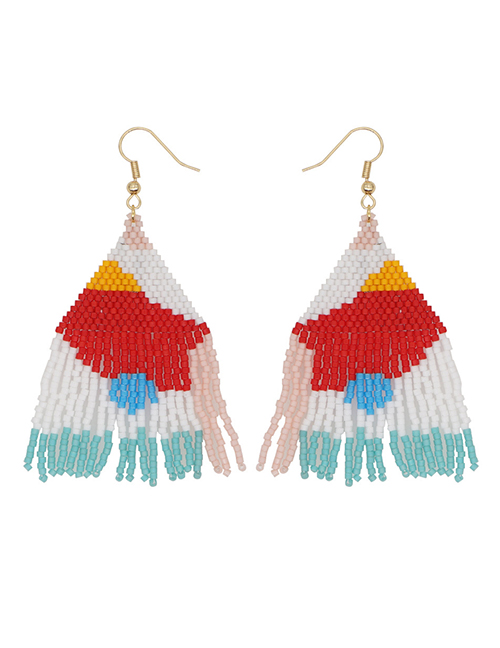 Fashion Blue Painted Color Matching Rice Bead Beaded Tassel Earrings