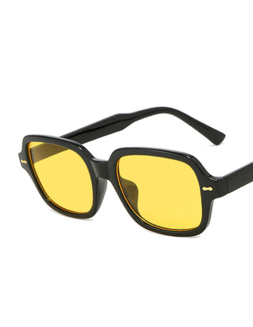 Fashion Bright Black And Yellow Film Rice Nail Square Sunglasses