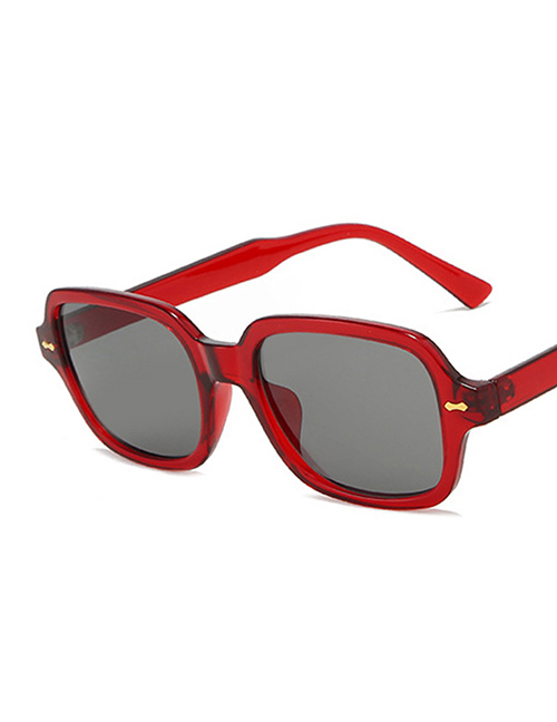 Fashion Red Frame Gray Piece Rice Nail Square Sunglasses