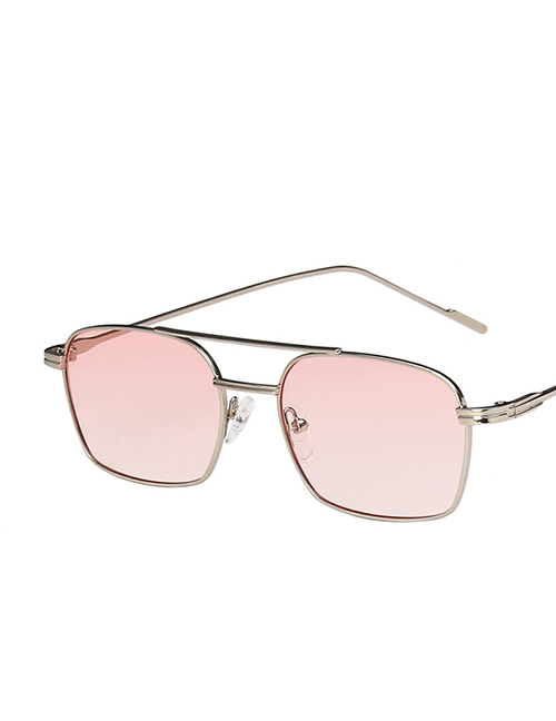 Fashion Silver Frame Double Powder Small Frame Double Beam Metal Marine Sunglasses