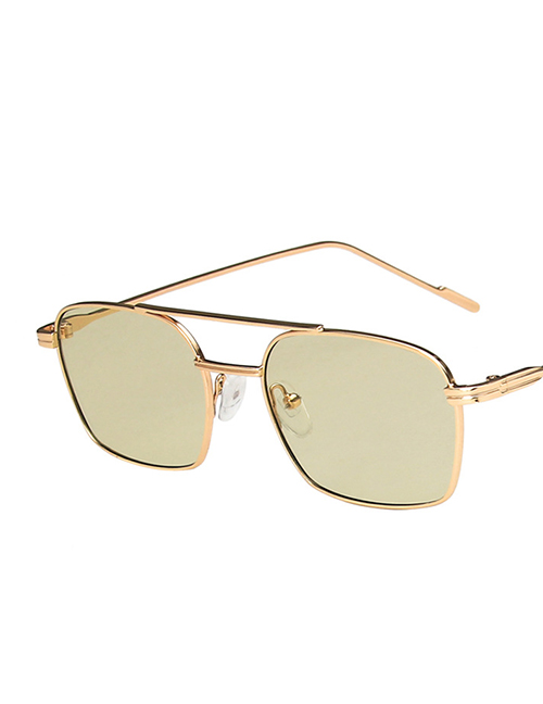 Fashion Gold Frame Light Green Small Frame Double Beam Metal Marine Sunglasses