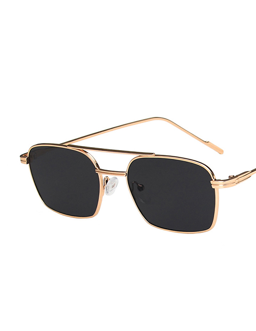 Fashion Gold Frame Gray Flakes Small Frame Double Beam Metal Marine Sunglasses