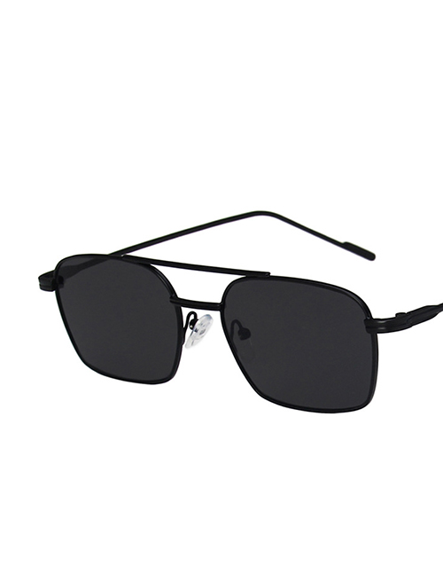 Fashion Black Frame Gray Piece Small Frame Double Beam Metal Marine Sunglasses