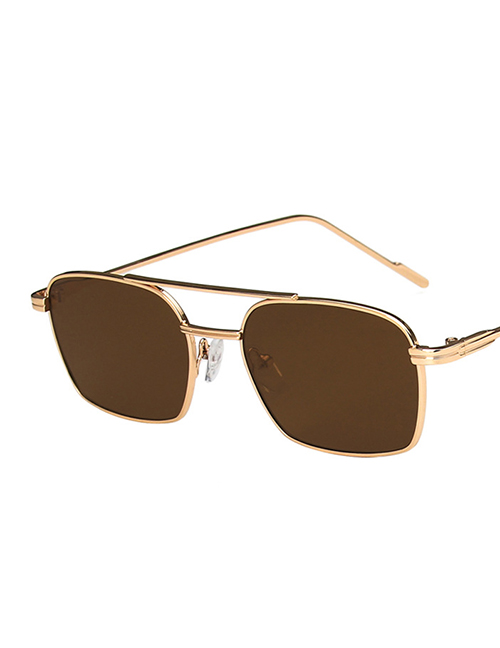 Fashion Golden Frame Tea Chips Small Frame Double Beam Metal Marine Sunglasses