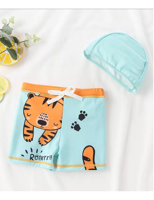Fashion Digostar New Tiger + Hat Childrens Cartoon Pattern Swimming Trunks Boxer Swimming Trunks + Swimming Cap Swimming Suit