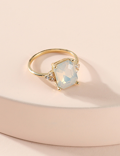 Fashion White Rectangle Glass Copper Zircon Ring