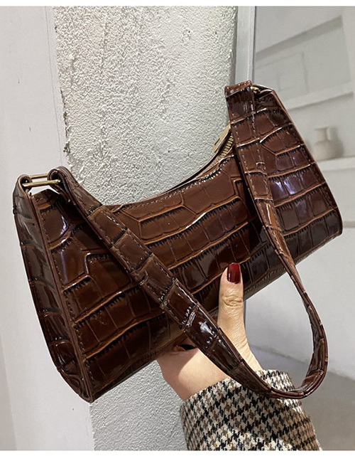 Fashion Dark Brown Stone Pattern One-shoulder Portable Patent Leather Shoulder Bag