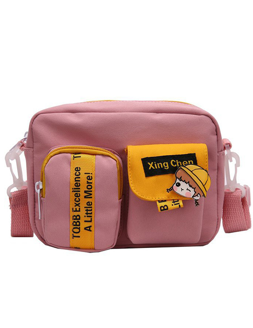 Fashion Pink Contrast Crossbody Canvas Nylon Shoulder Bag