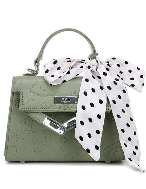 Fashion Green Embossed Bow Lock One-shoulder Tote