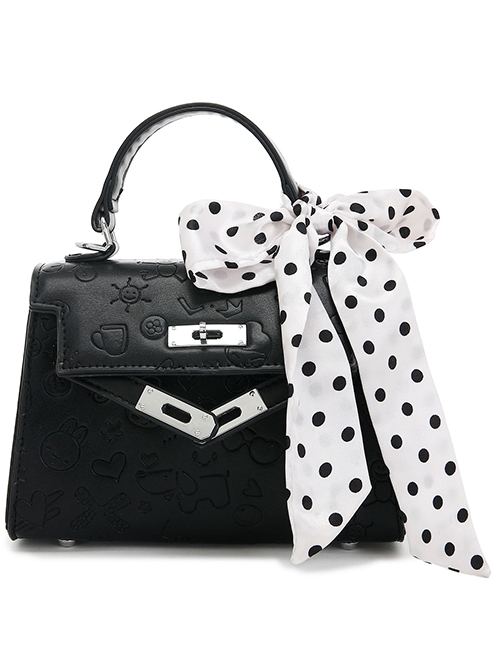 Fashion Black Embossed Bow Lock One-shoulder Tote
