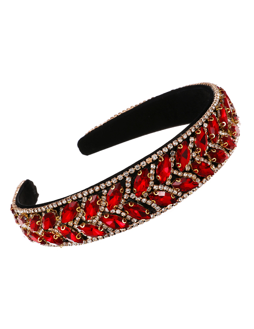 Fashion Red Alloy Resin Headband With Diamonds