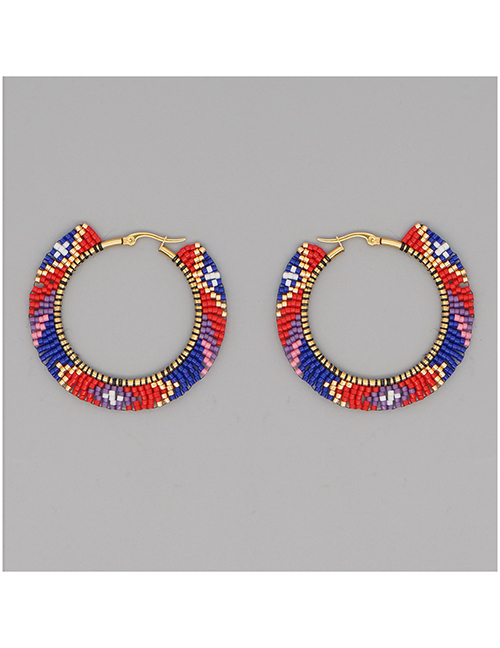 Fashion Color Mixing Rice Bead Large Circle Beaded Color Matching Geometric Earrings