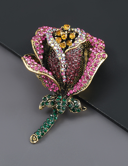 Fashion Rose Red Alloy Rose Brooch With Diamonds